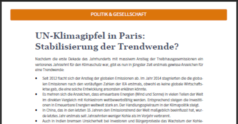 UN-Klimagipfel in Paris: Stabilisierung der Trendwende? | Germanwatch e.V.